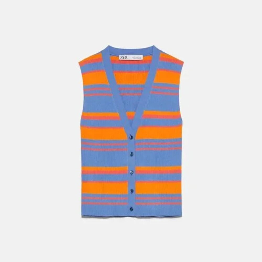 Zara Striped Knit Vest M - Picture 2 of 2
